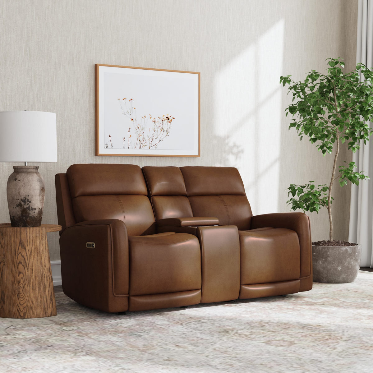 Flexsteel Alister Power Gliding Loveseat with Console, Power Headrests & Lumbar