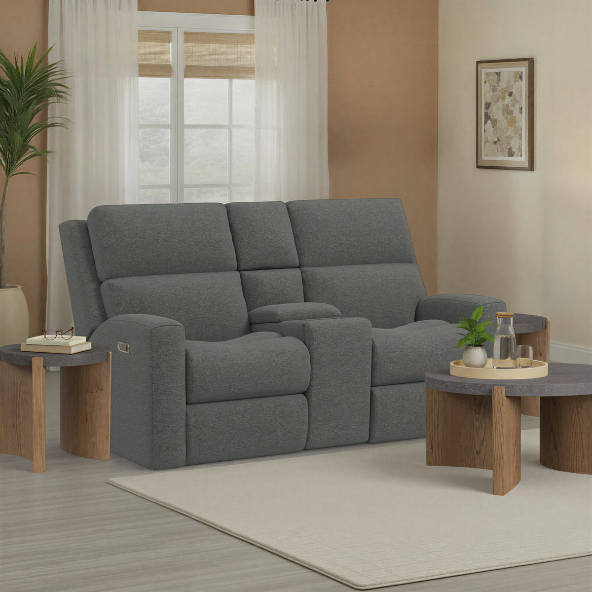 Flexsteel Score Power Reclining Loveseat with Console, Power Headrests & Lumbar