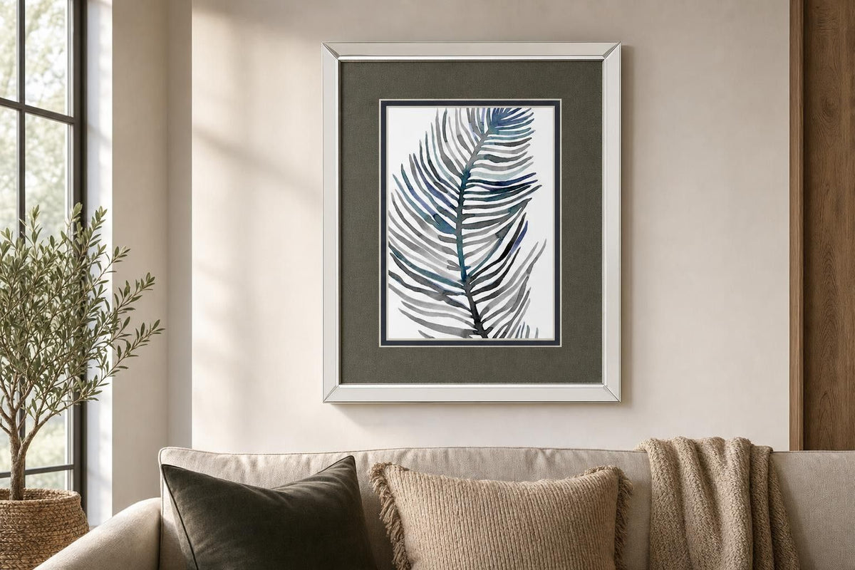 Blue Feathered Palm III By Emma Scarvey - Dark Gray