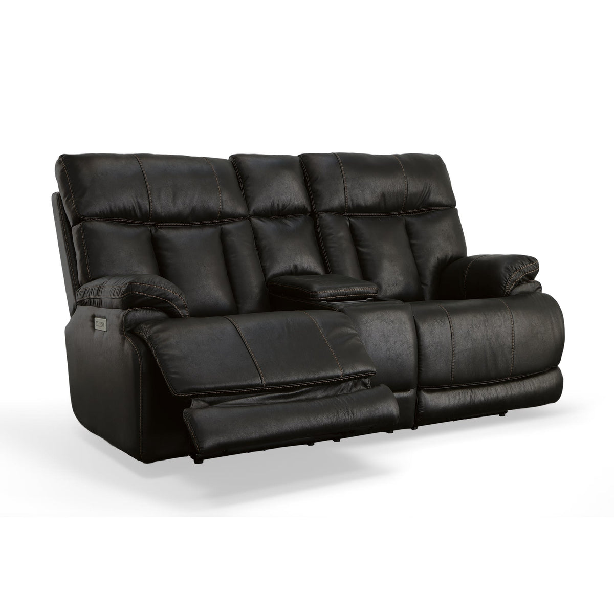 Flexsteel Clive Power Reclining Loveseat with Console, Power Headrests & Lumbar