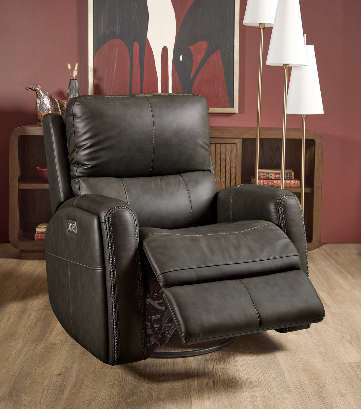 Flexsteel Linden Power Swivel Gliding Recliner with Power Headrest, Lumbar, Heat & Massage