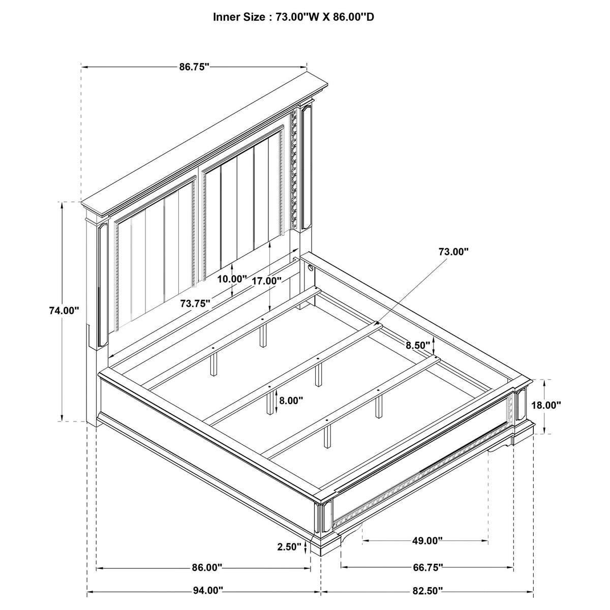 McKinney LED Light Panel Bed Vintage