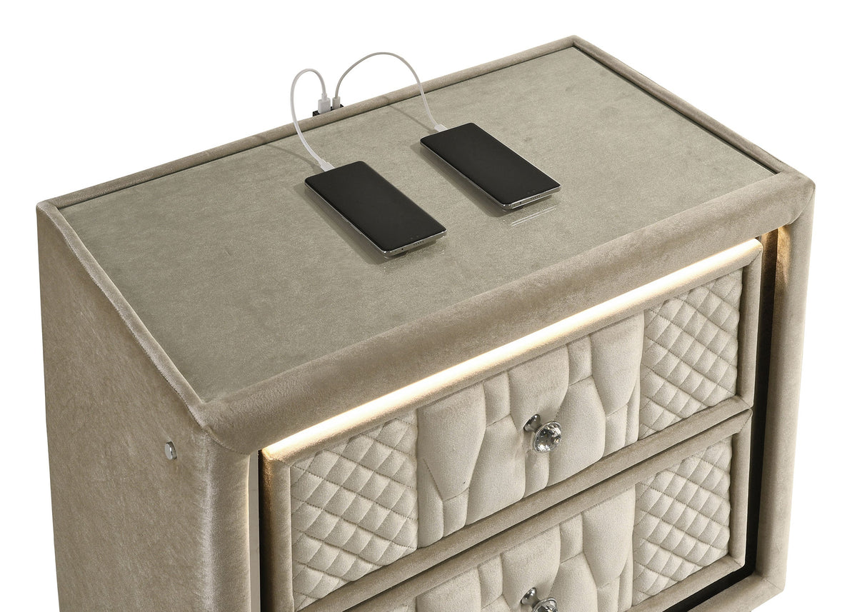Lorient 2-drawer LED Nightstand with USB Ivory and Camel