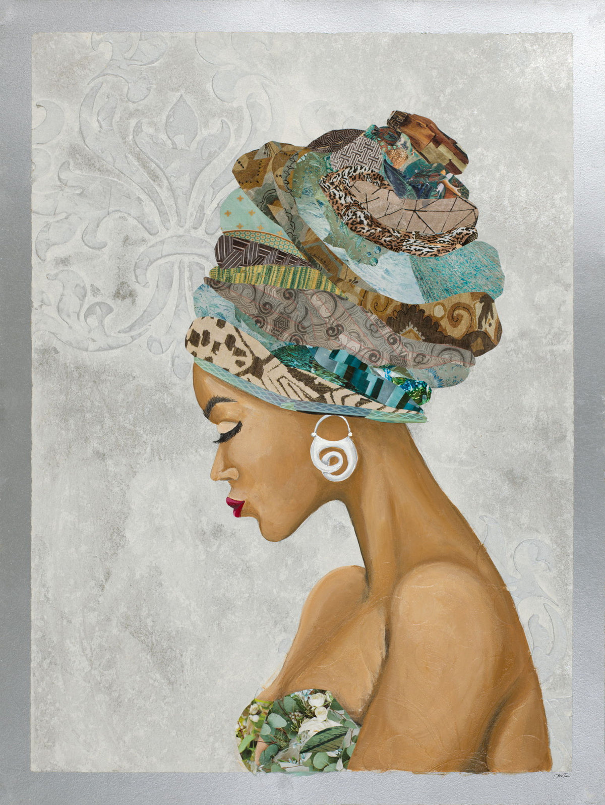 Framed Small - African Goddess On Silver By Gina Ritter - Gray