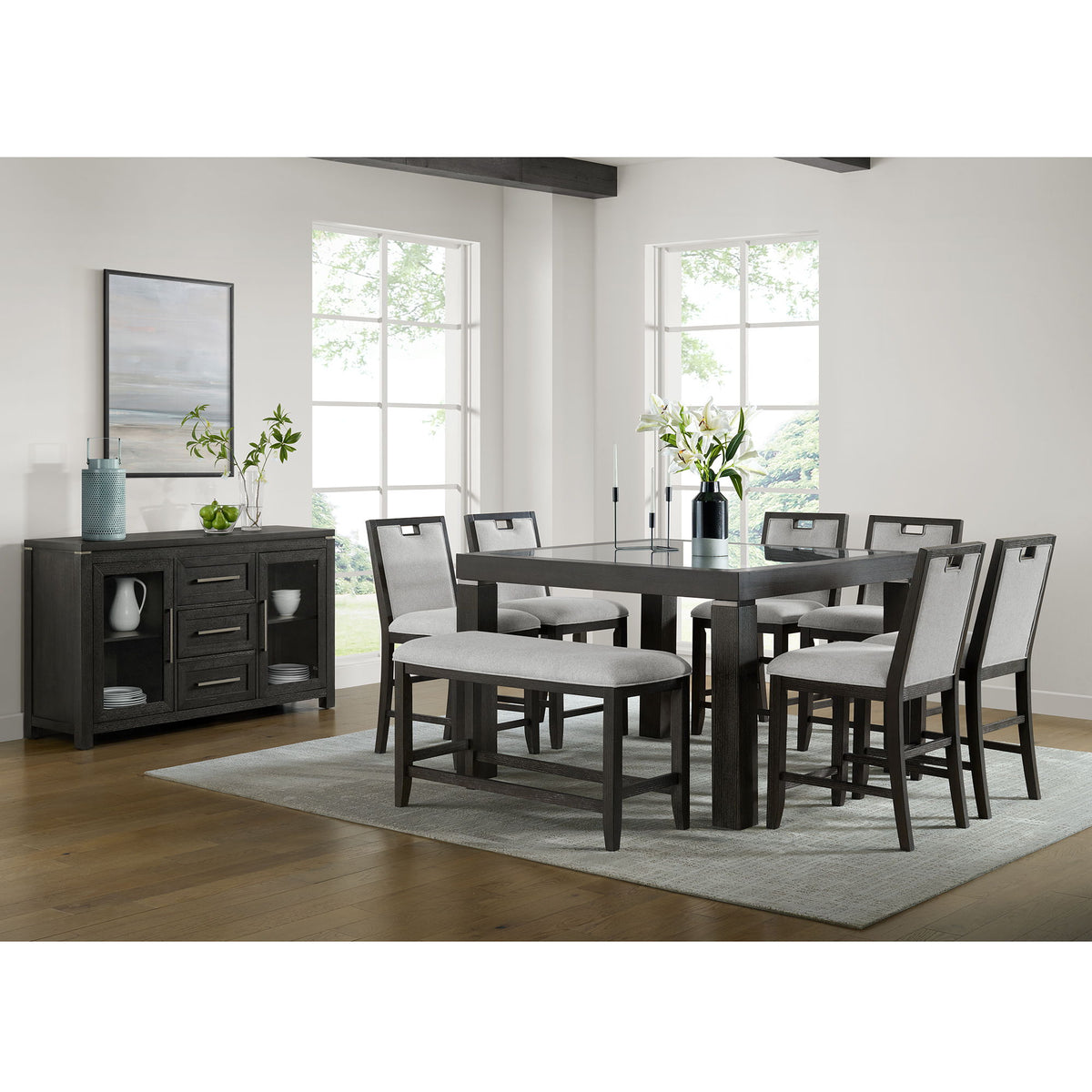 Elodie - Fabric Counter Bench - Charcoal / Gray