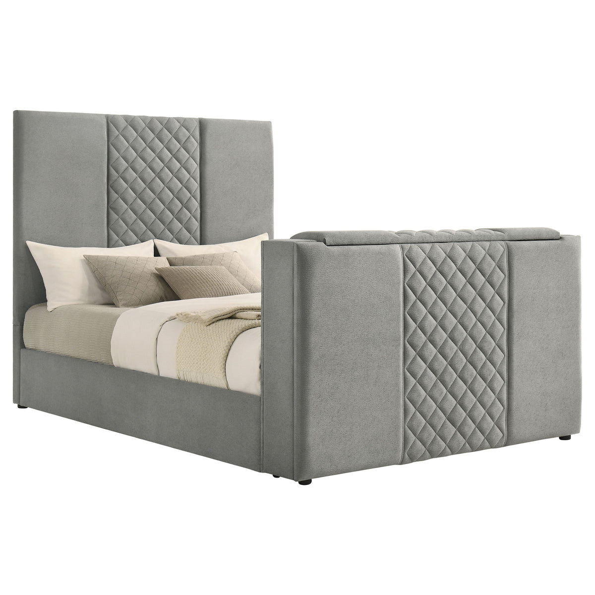 Tara 61-inch Upholstered Panel TV Bed Grey