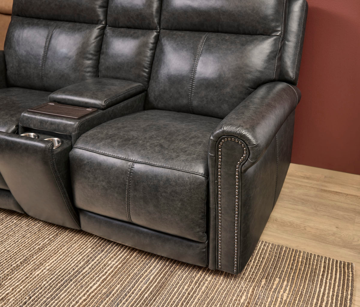 Flexsteel Alexander Power Reclining Loveseat with Console, Power Headrest & Lumbar