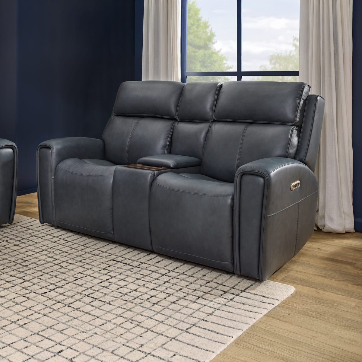 Flexsteel Warren Power Reclining Loveseat with Console, Power Headrest & Lumbar