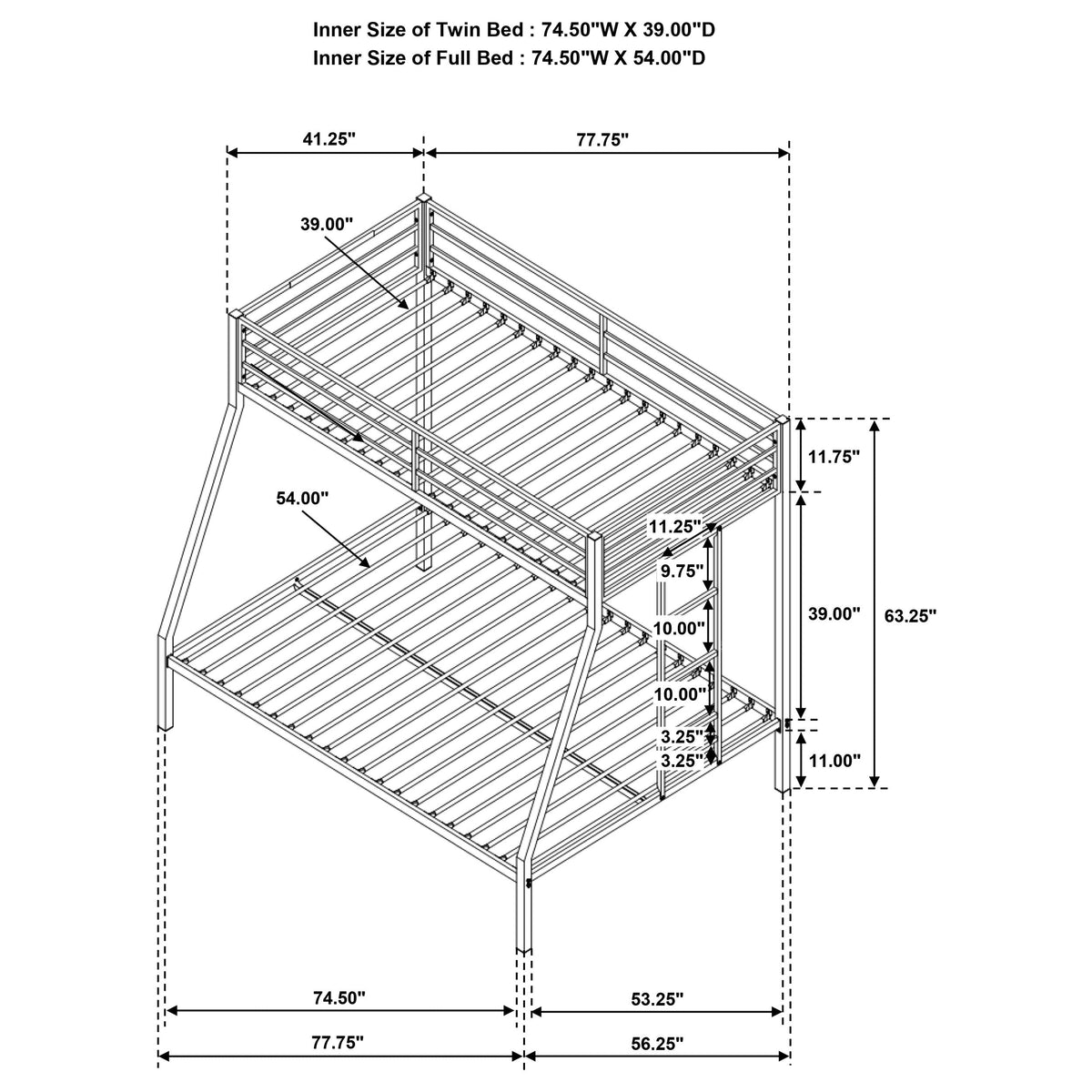 Alevera Metal Twin Over Twin Bunk Bed with Ladder