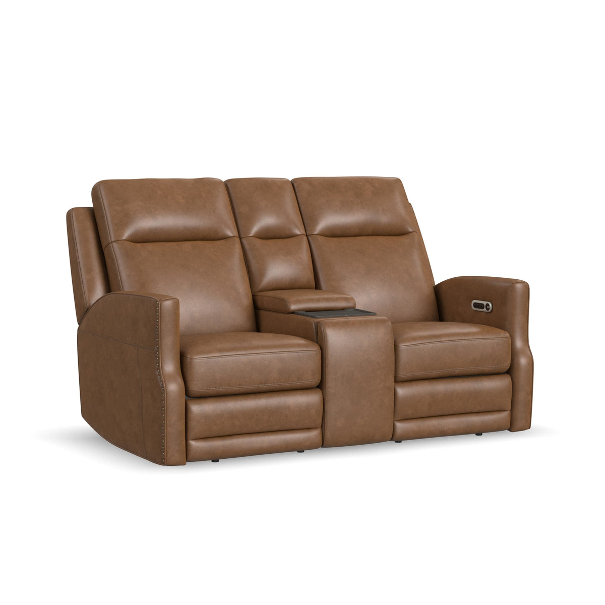 Flexsteel Maxwell Power Reclining Loveseat with Console, Power Headrests and Lumbar