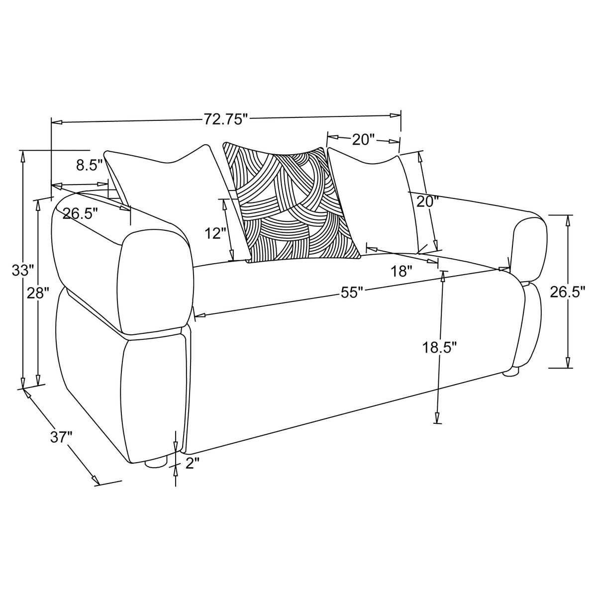 Jeanette 73-inch Fabric Upholstered Round Arm Loveseat Beige