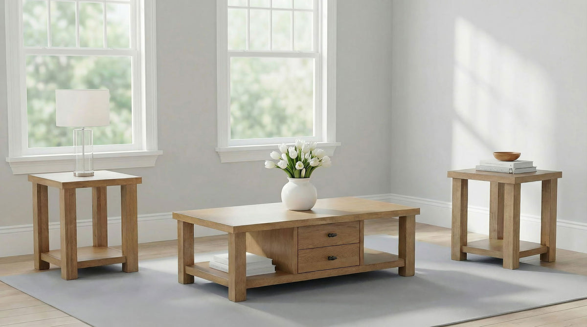 Beasley 3-Piece Wood Coffee Table Set Golden Oak