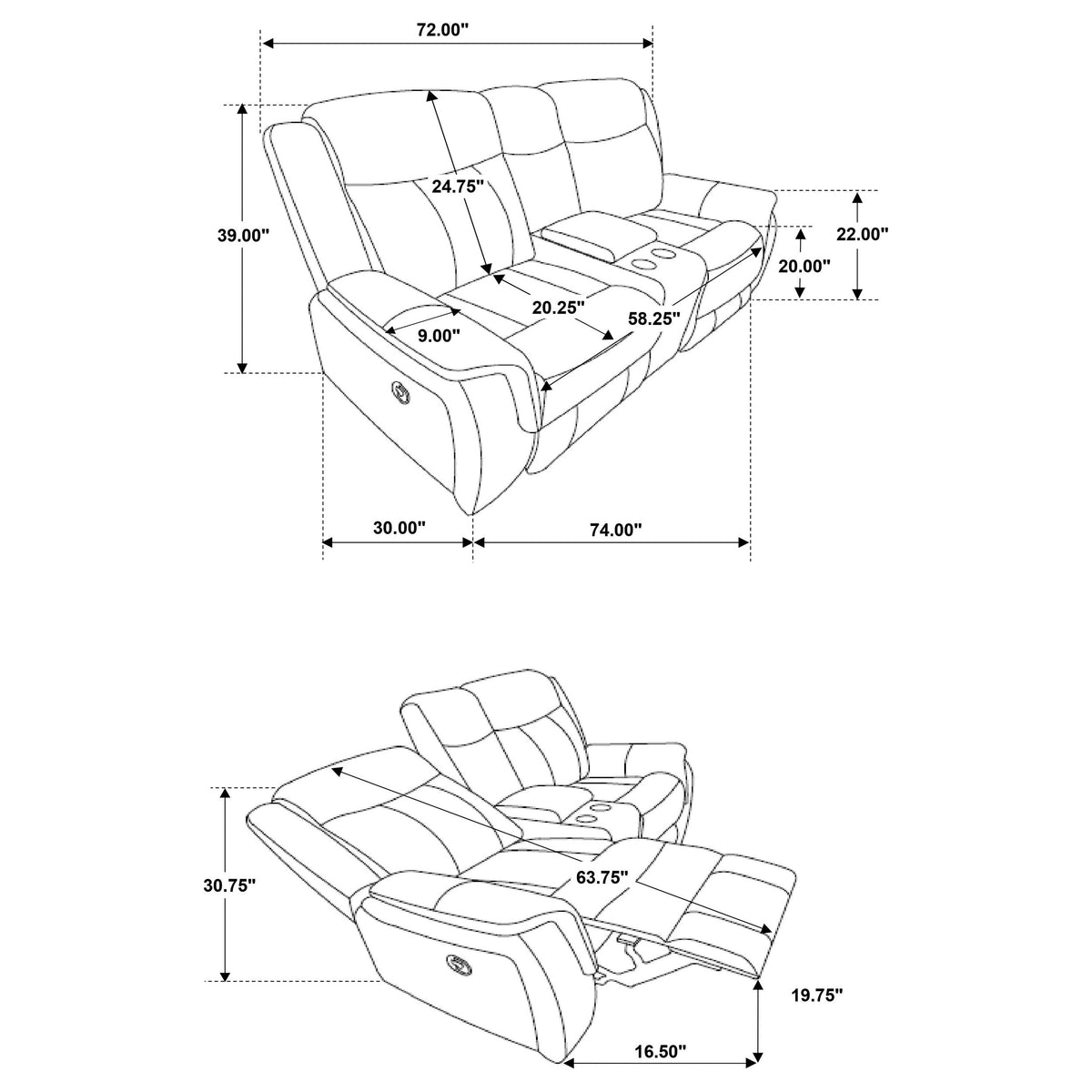 Lawrence Upholstered Reclining Sofa Set Charcoal