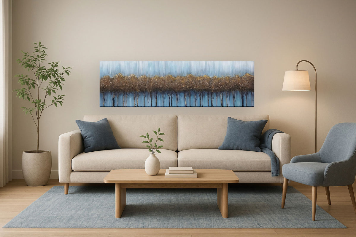 Amber Grove Mist - 20" x 71" Framed Wall Art - Blue