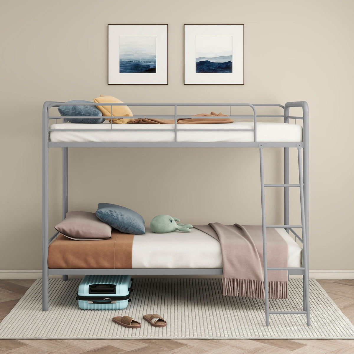 Carson Metal Twin Over Twin Bunk Bed Glossy Silver