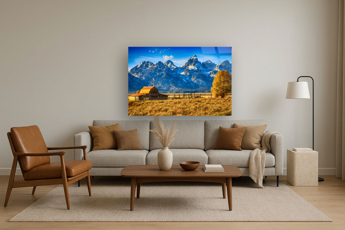 Tempered Glass With Foil - Mountainous Barn - Blue