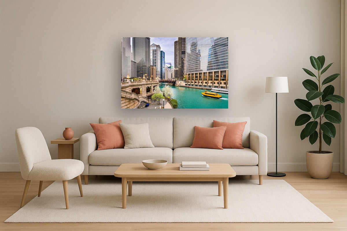Tempered Glass With Foil - Chicago River - Silver
