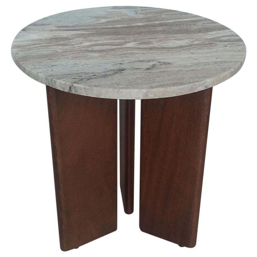 Jenna Round Marble Top Mango Wood Side End Table Brown Default Title