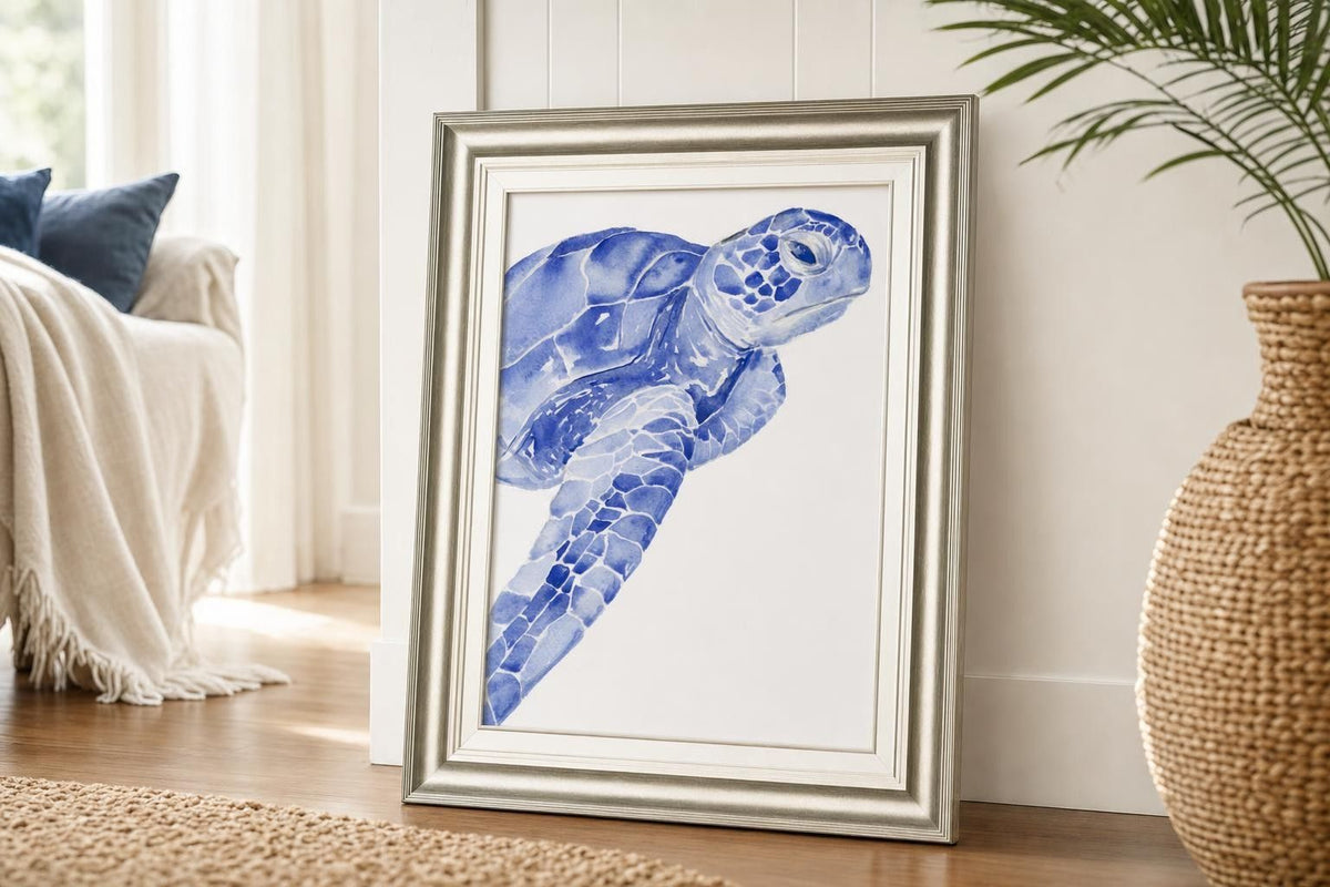 22x26 Ultramarine Sea Turtle II By Jennifer Paxton Parker - Blue