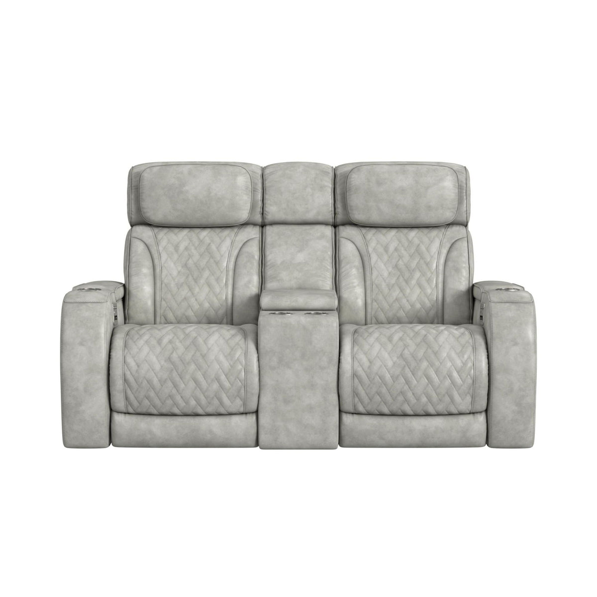 Prime Time - P3 Loveseat With Console, 7 Colors Led, Cup Holders And Wireless Charger Controller - Leather Gel Light Gray
