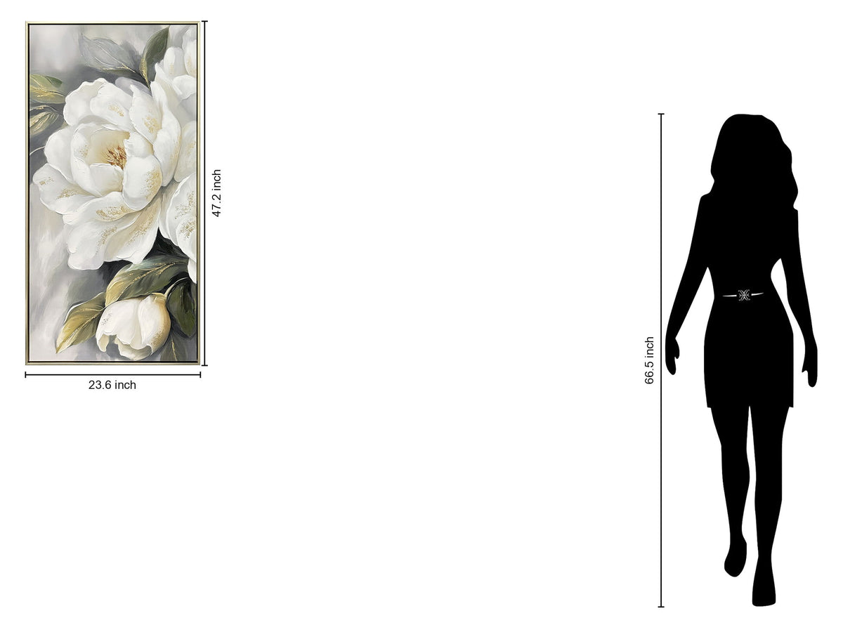 Gold Peony II Hand-Embellished Canvas In Frame - Ivory / Gray