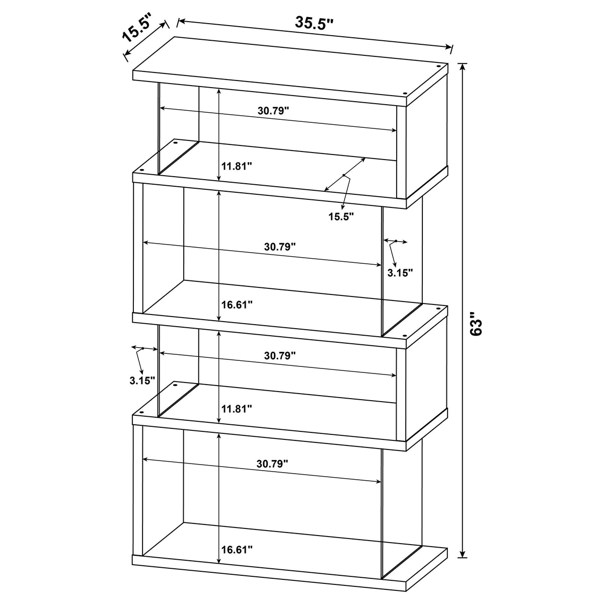 Emelle 63-inch 4-shelf Glass Panel Bookshelf