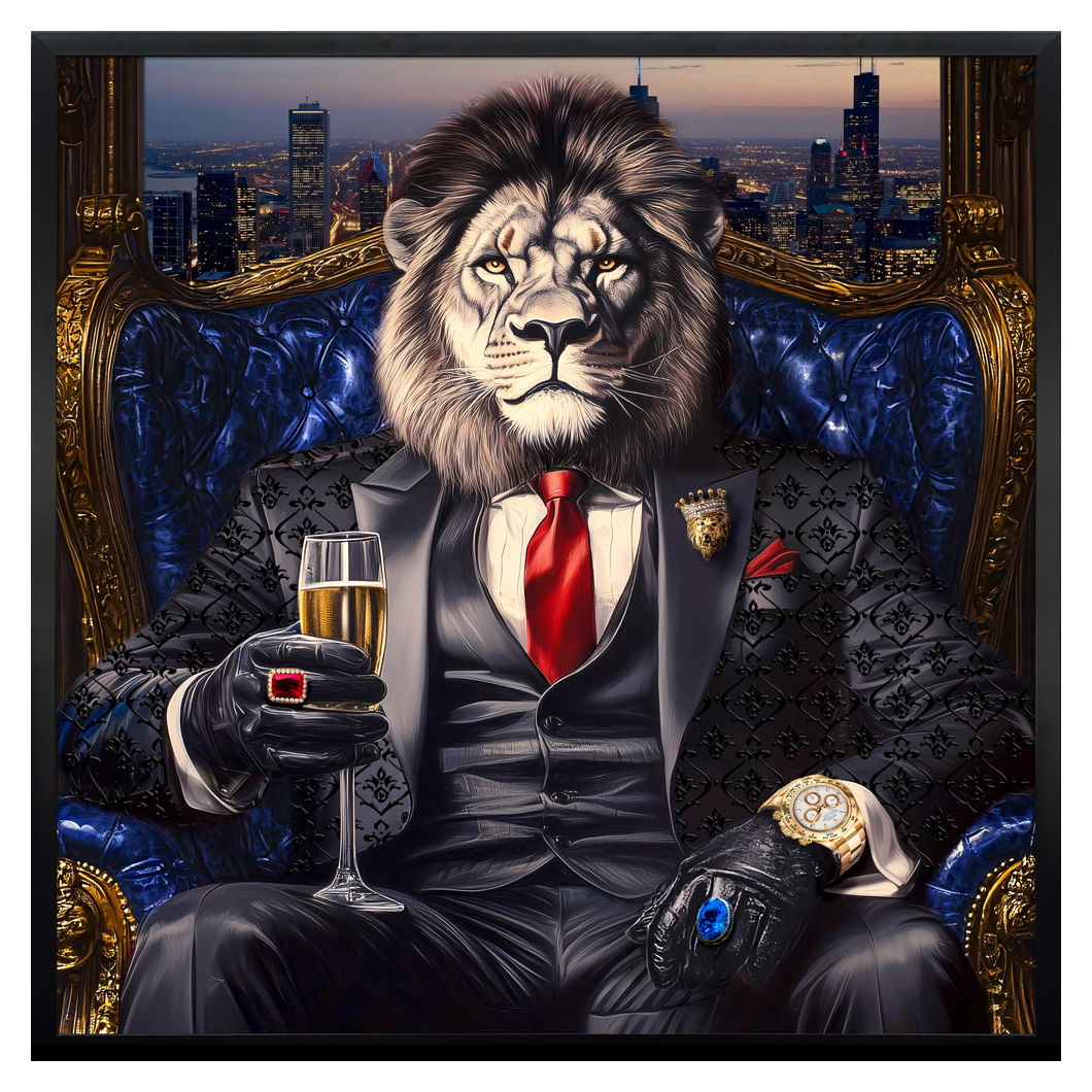 Regal Lion's Toast - 35" x 35" Framed Wall Art - Black