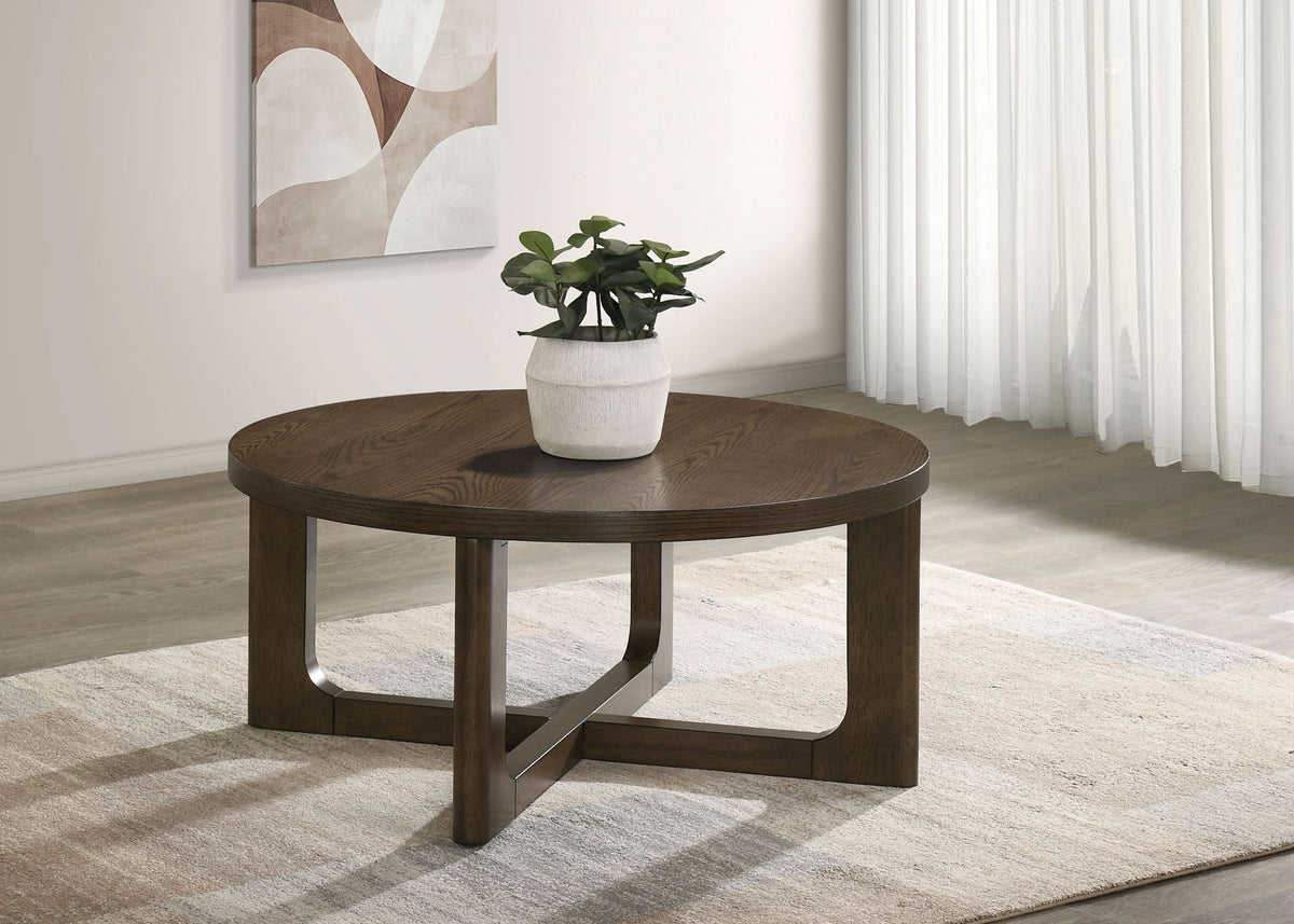Kessler Round Sculptural Wood Coffee Table Brown