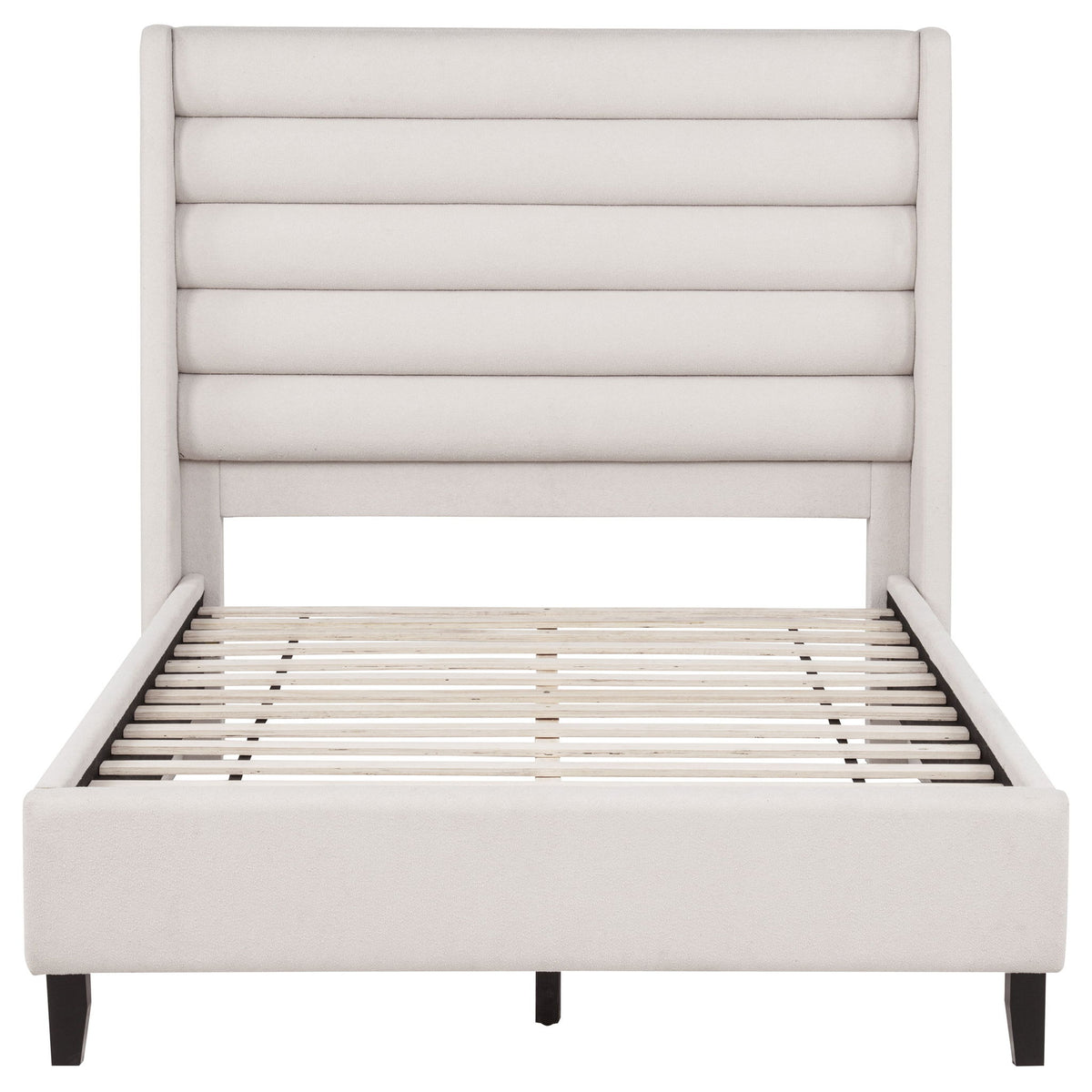 Leslie Upholstered Tufted Full Wingback Platform Bed Beige