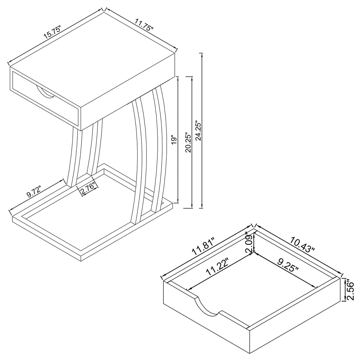 Troy 1-drawer C-Shaped Side Table Power Outlet