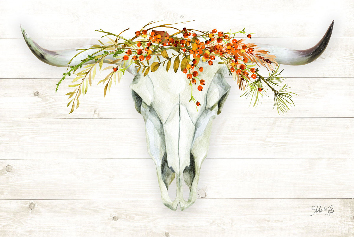 Small - Fall Steer Skull By Marla Rae - Beige