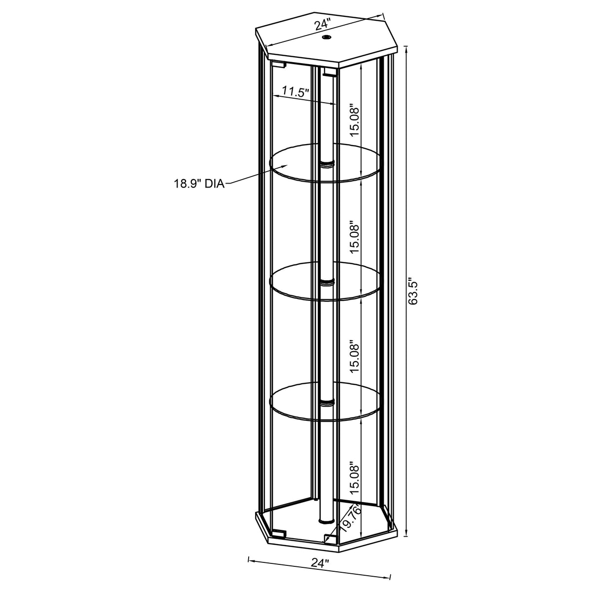 Zahavah 4-shelf Hexagonal Clear Glass Curio Cabinet