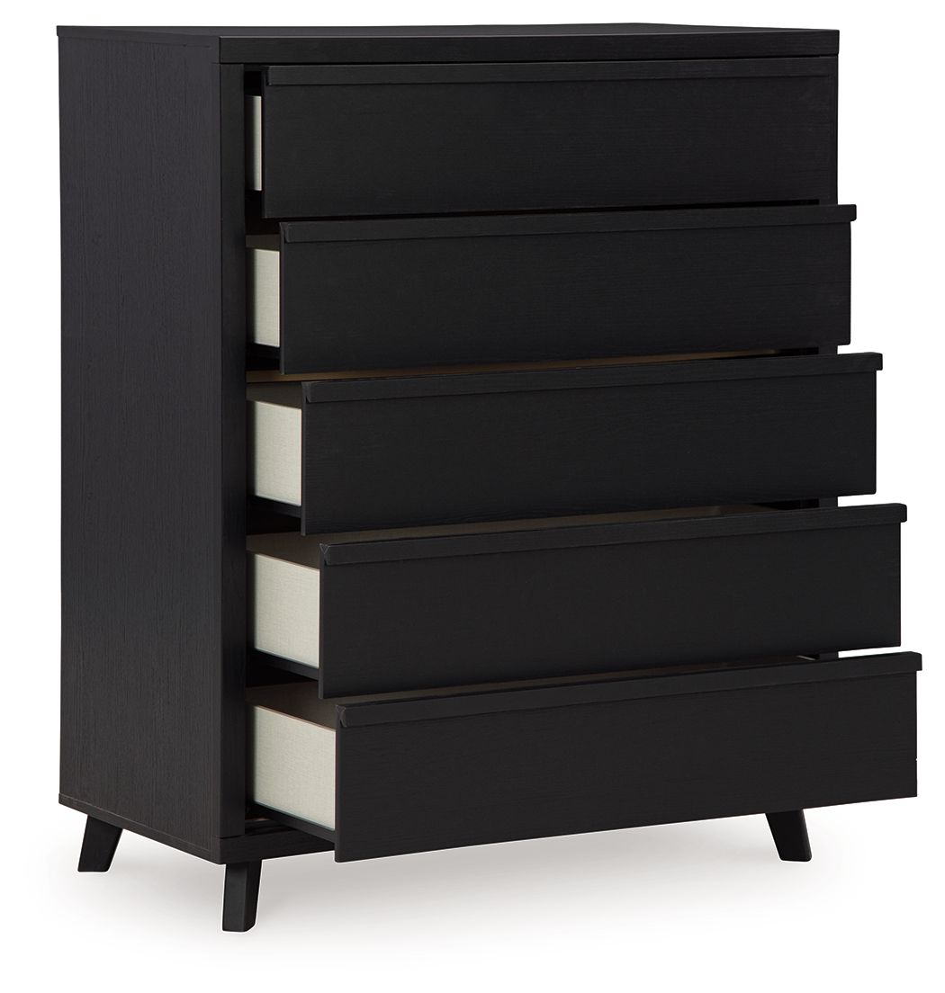 Danziar - Five Drawer Wide Chest - Black
