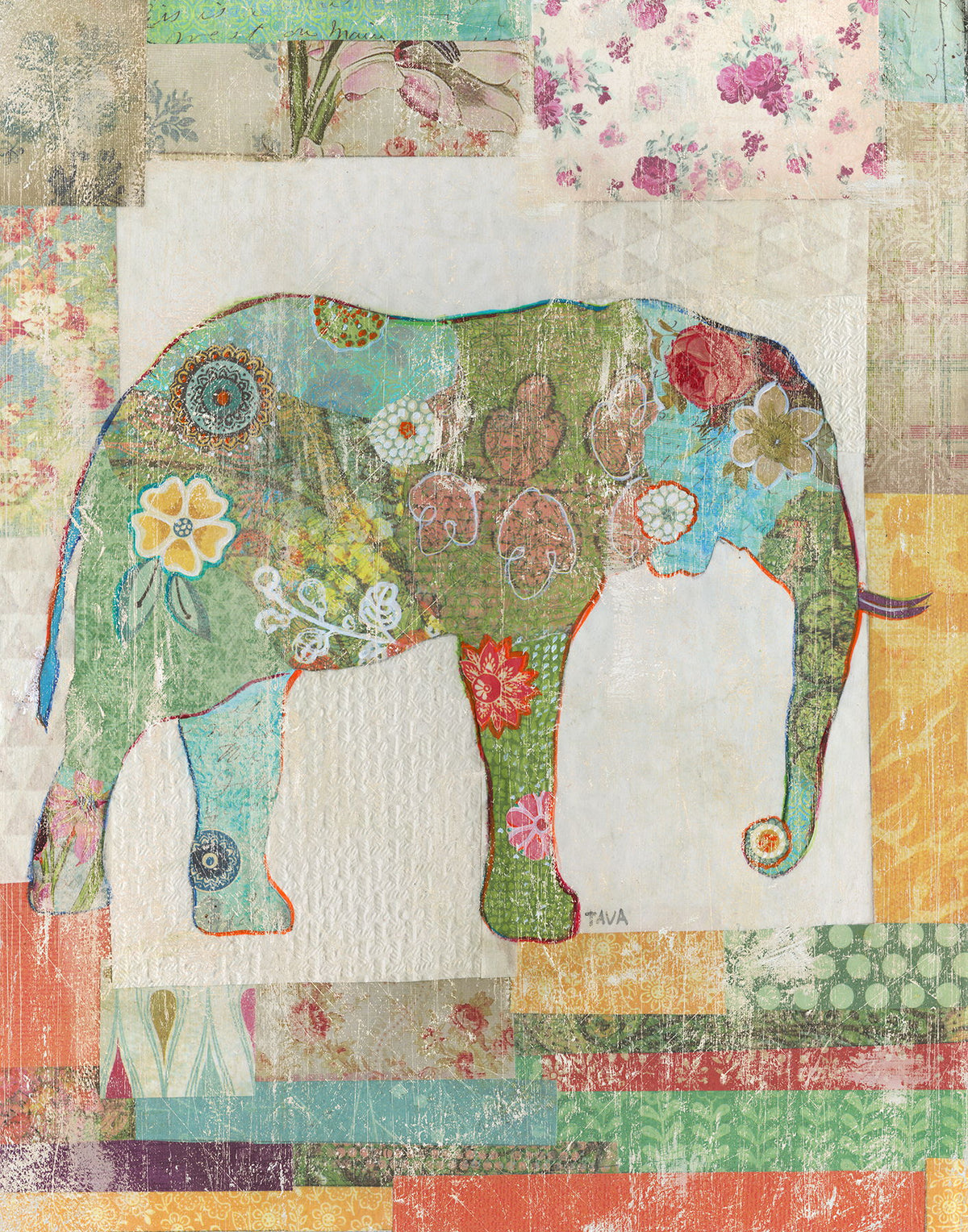 Framed - Elephant Montage By Tava Studios - Beige