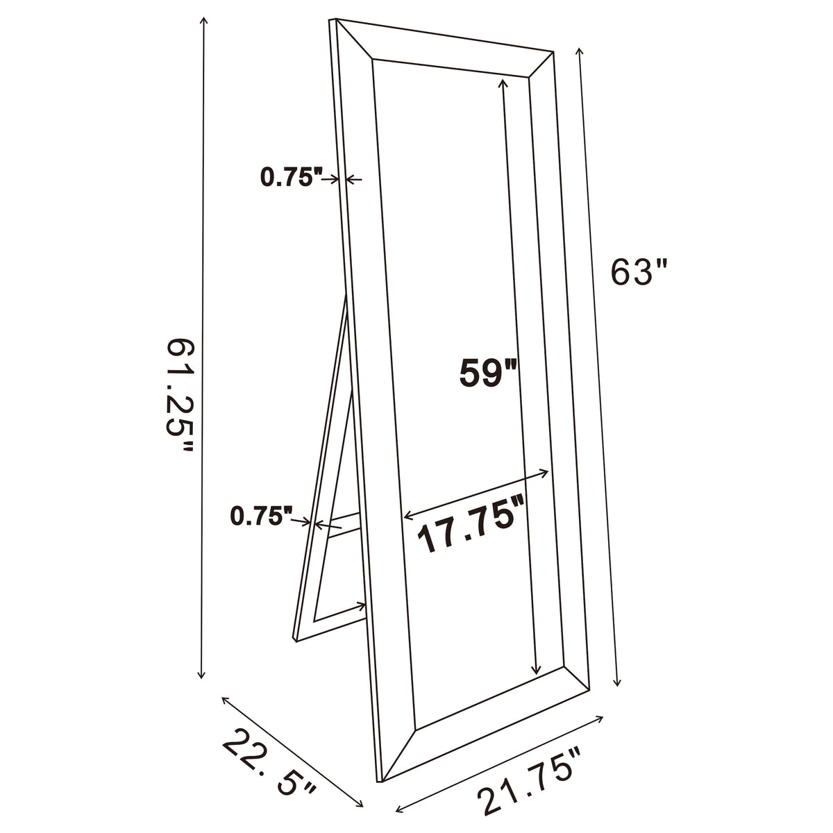 Soline 22 x 61 Inch Framed Standing Floor Mirror Silver