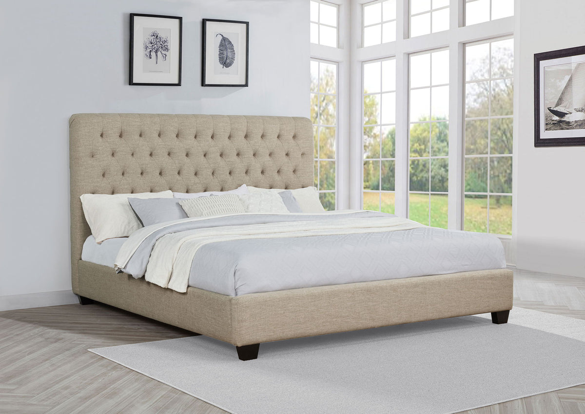 Chloe Upholstered Eastern King Panel Bed Oatmeal