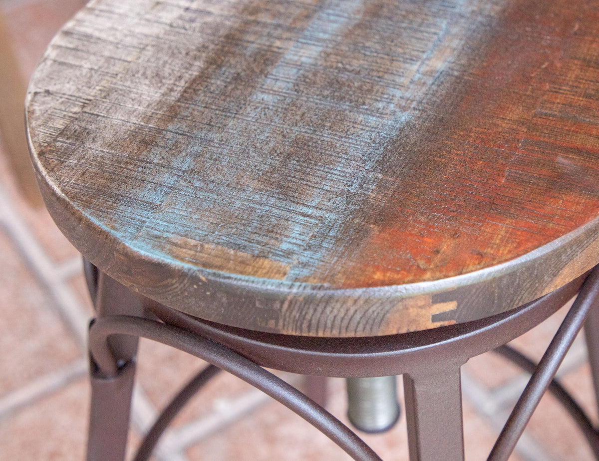Antique - Stool With Iron Base - Multicolor