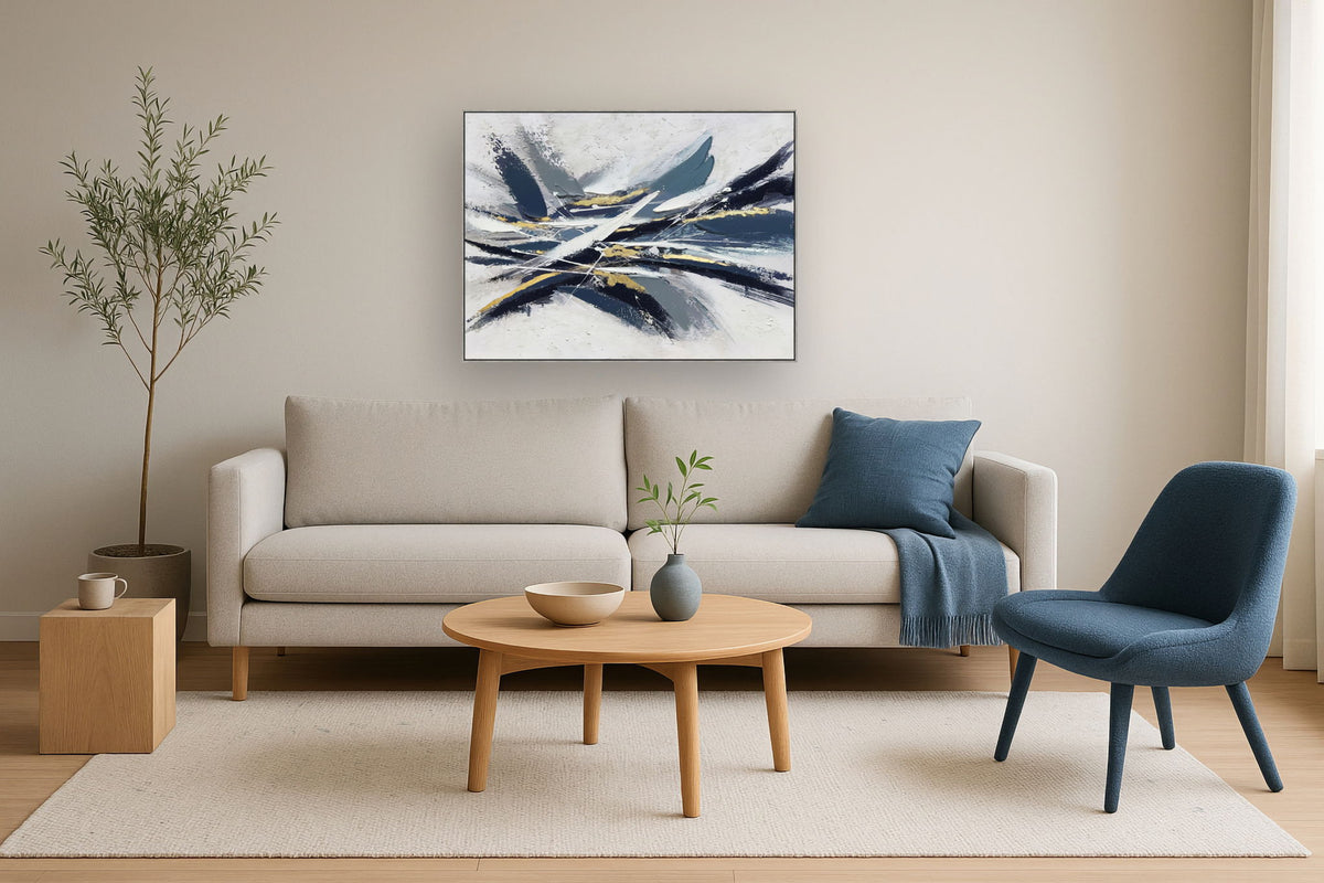Storm Surge Elegance - 35" x 47" Framed Wall Art - Blue
