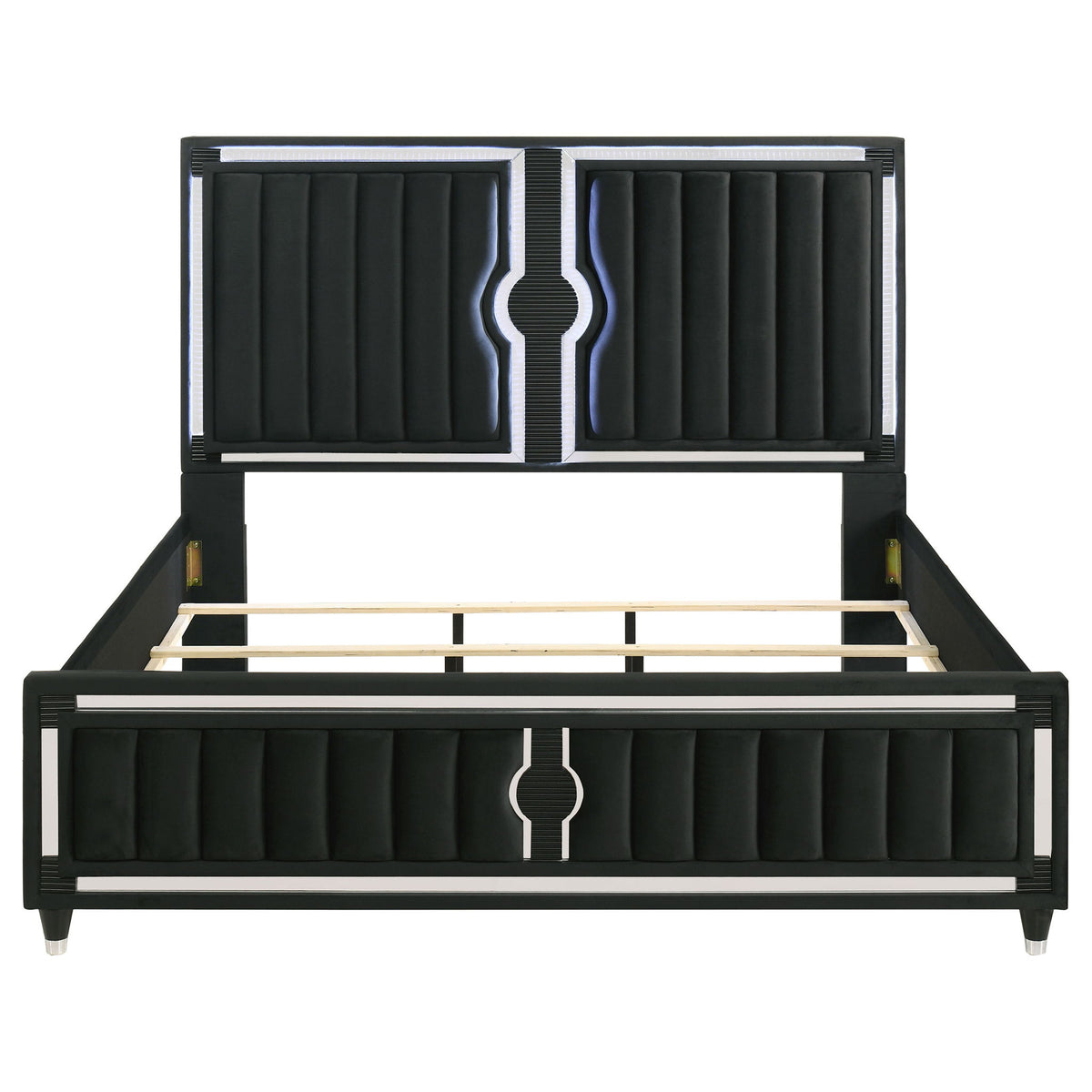 Ravenne Velvet Upholstered Eastern King LED Panel Bed Black
