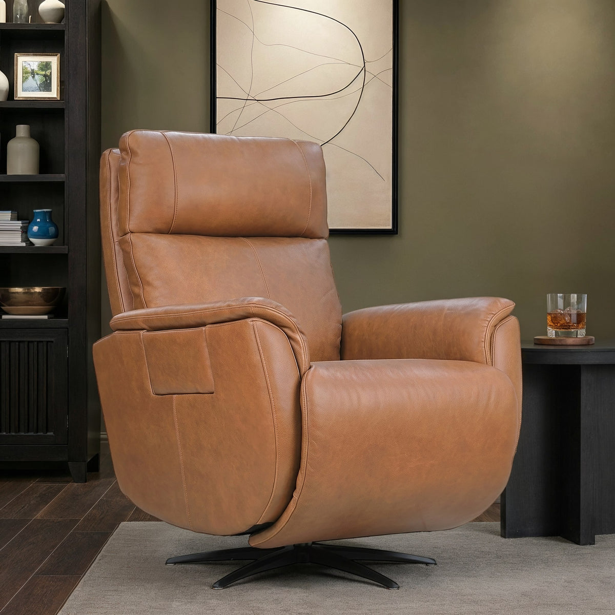Flexsteel Cove Power Swivel Recliner with Power Headrest, Lumbar, Heat, & Massage