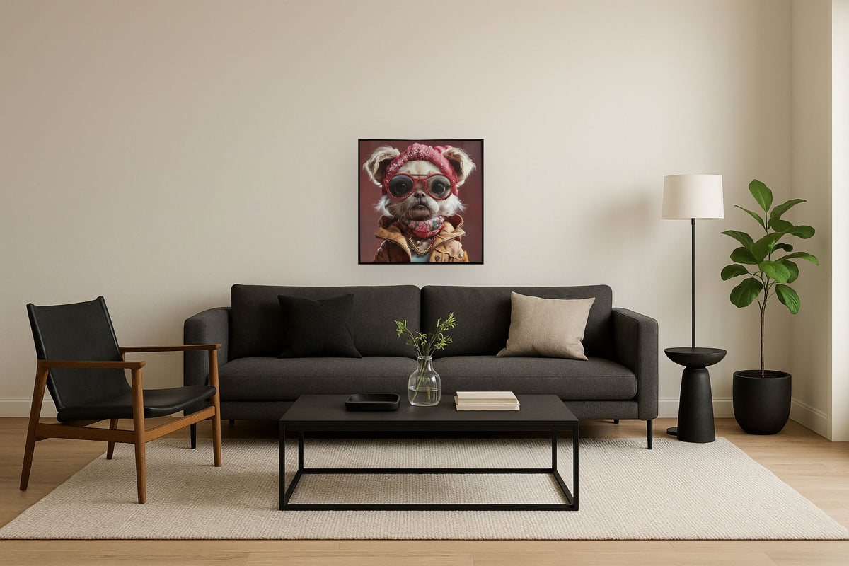 Glam Pup Portrait - 25" x 25" Framed Wall Art - Pink