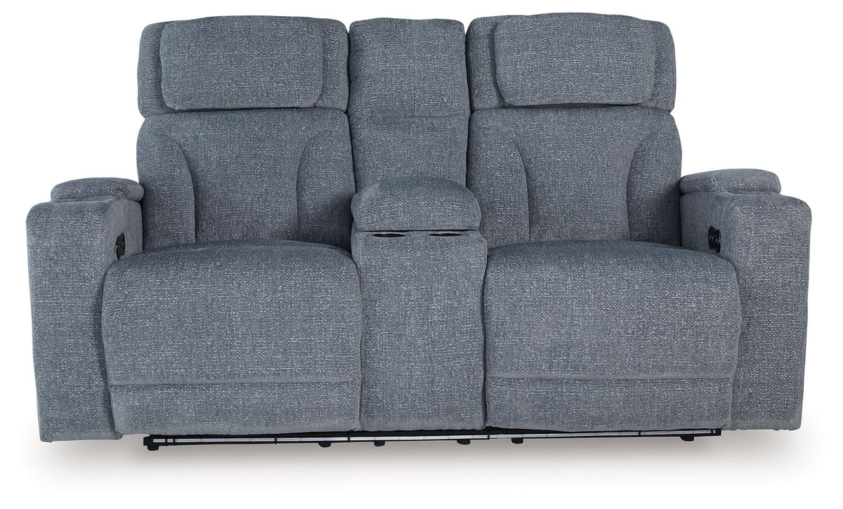 Studio Cave - Power Reclining Loveseat with Console - Steel