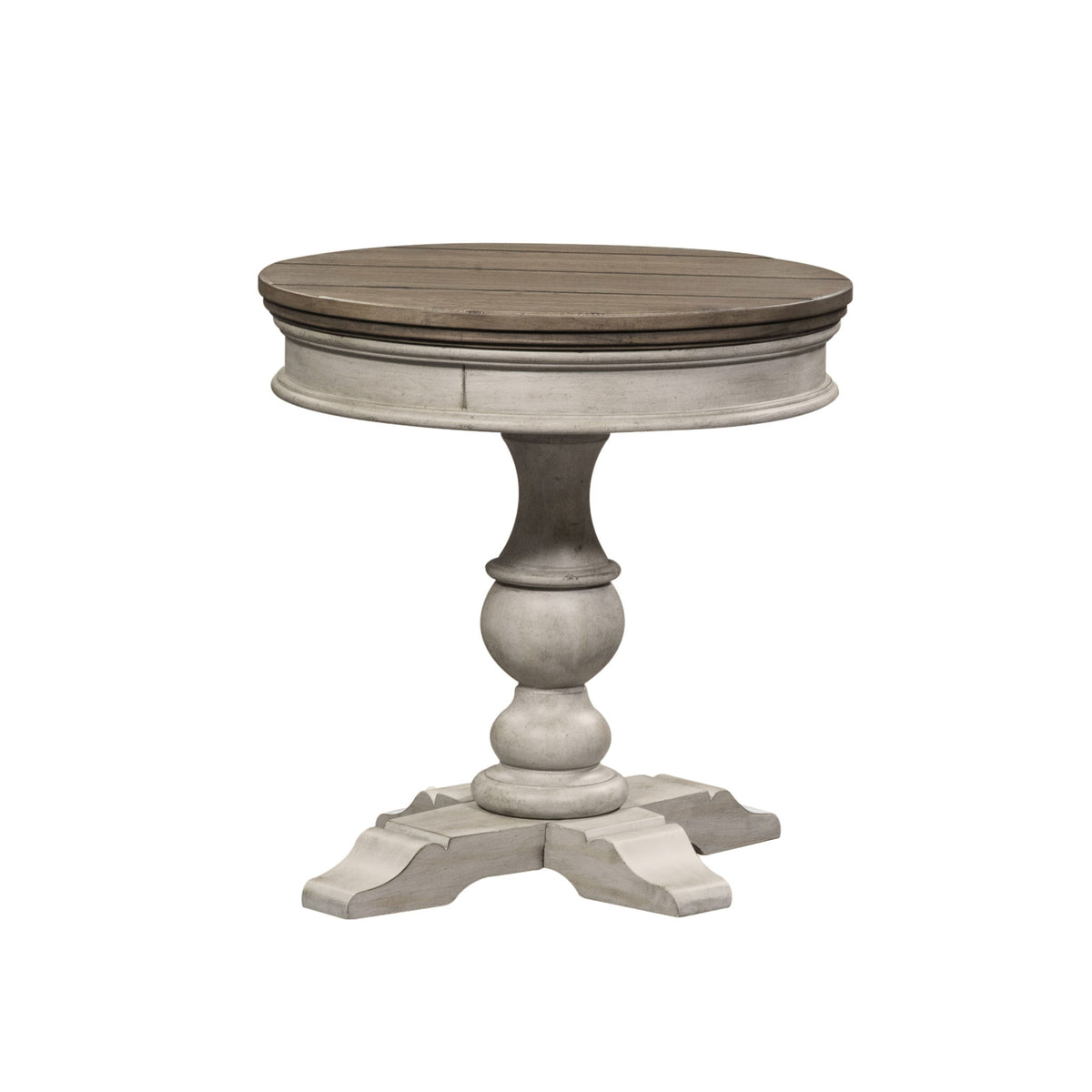 Heartland - Round Pedestal Chair Side Table - Antique White / Tobacco Tops