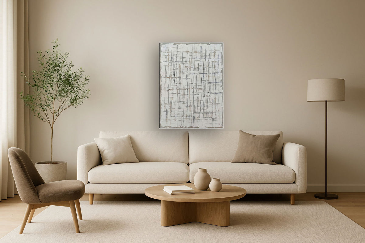 Frosted Crosshatch - 36" x 48" Framed Wall Art - Gray