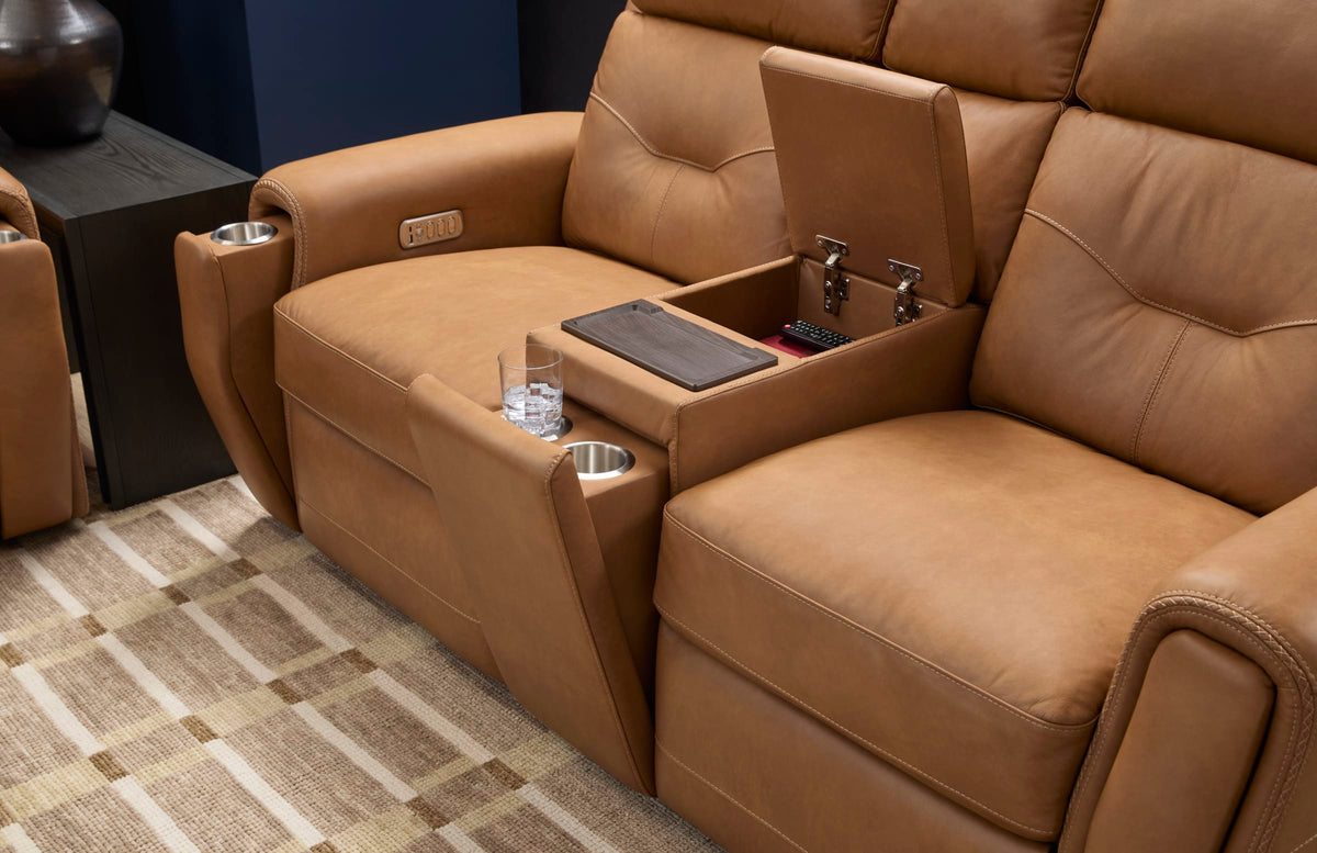 Flexsteel Felix Power Reclining Loveseat with Console, Power Headrest, Lumbar, Heat & Massage