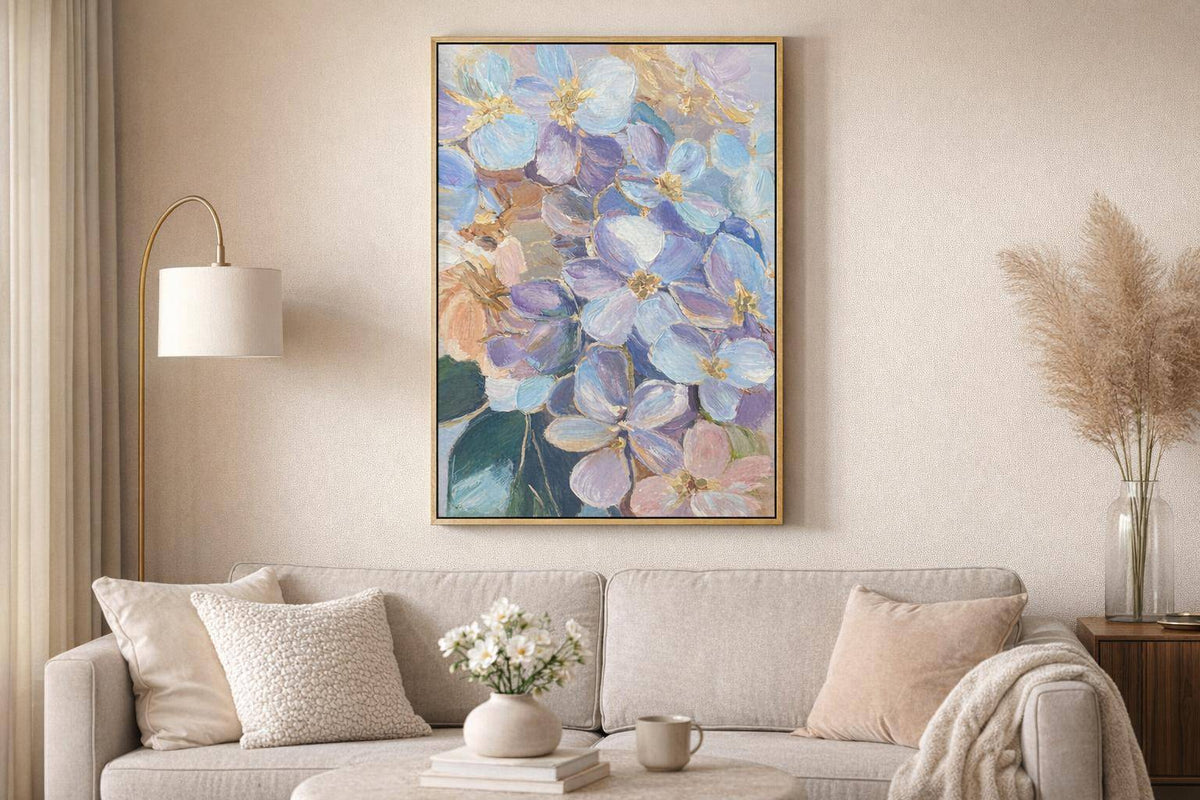 Petal Reverie I Hand-Embellished Canvas In Frame - Blue / Lavender