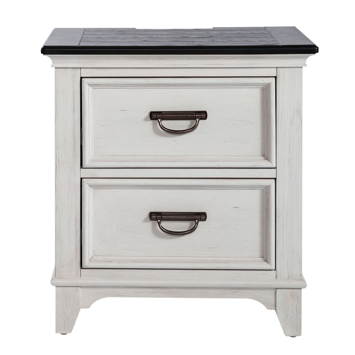 Allyson Park - 2 Drawer Nightstand With Charging Station - Wirebrushed White / Charcoal
