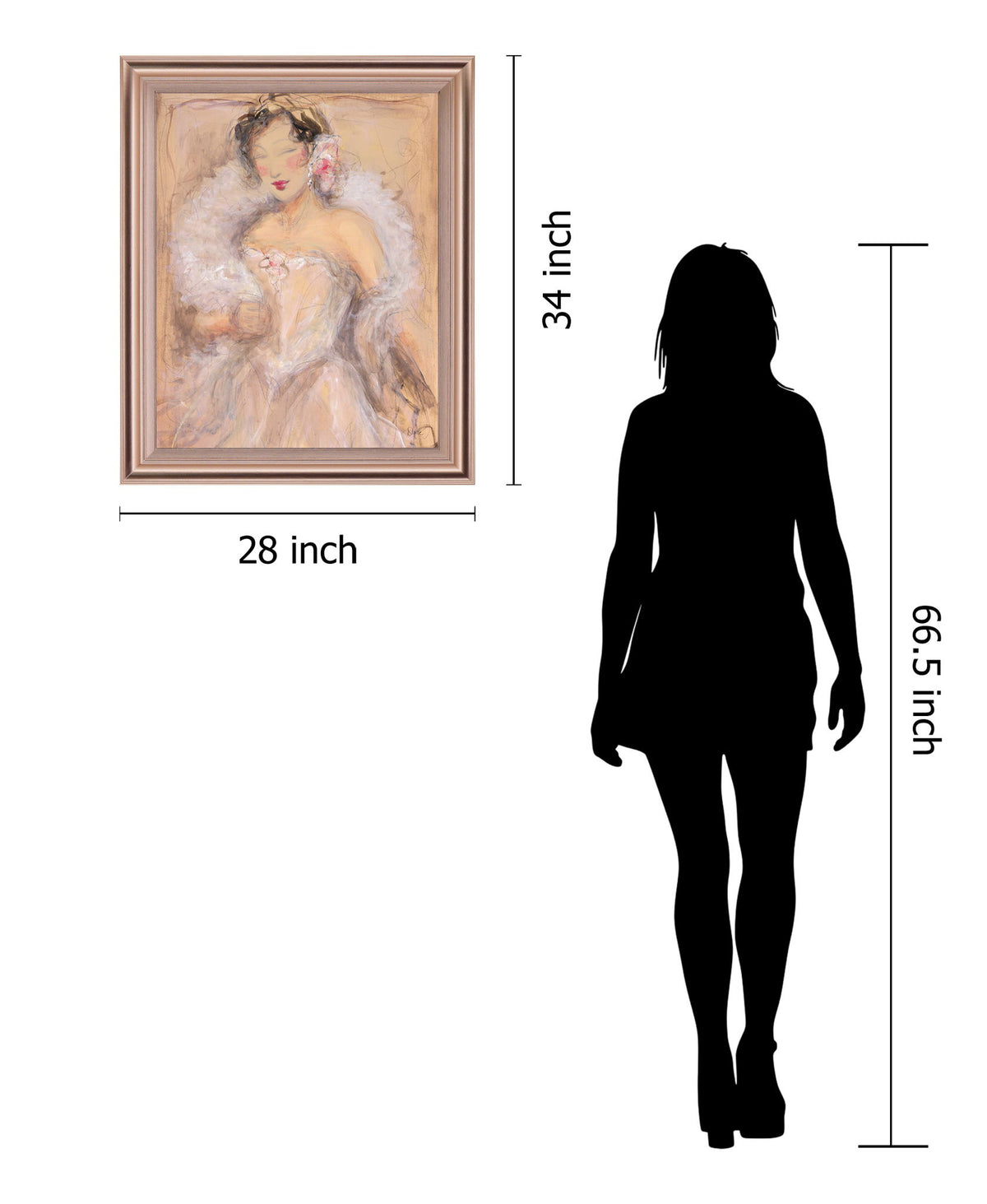 Rosy Evening Muse - 28" x 34" Framed Wall Art - Beige