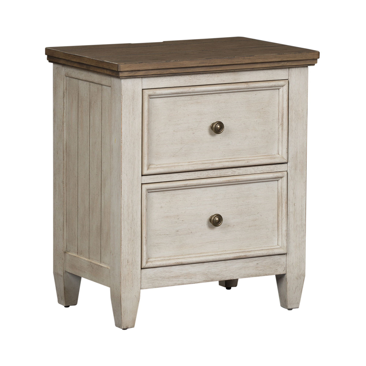 Heartland - 2 Drawer Nightstand With Charging Station - Antique White / Tobacco Tops