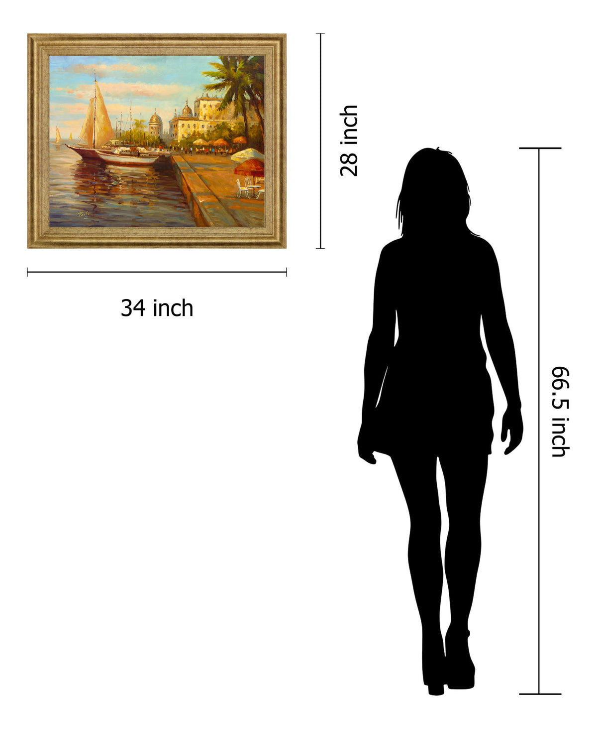 Sunlit Marina Promenade - 28" x 34" Framed Wall Art - Beige